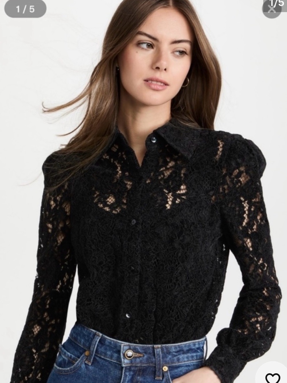 L’AGENCE Black Lace Button-Front Women's Top